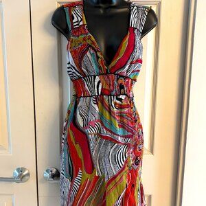 Fire Los Angeles Multicolor Abstract Print Dress – Boho Sheer Summer Style S